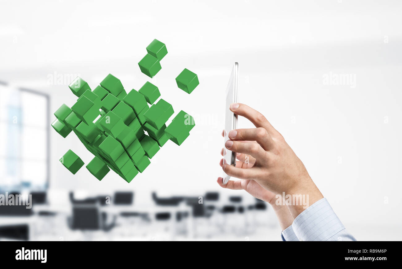 Integrating new technologies concept with cube figure floating i Stock Photo