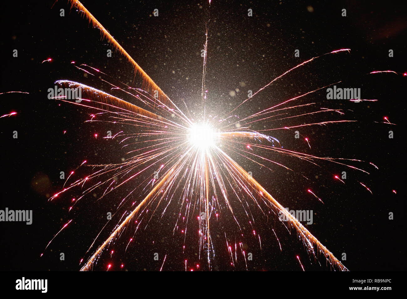 New Year's launched fireworks exploded in the sky Stock Photo - Alamy
