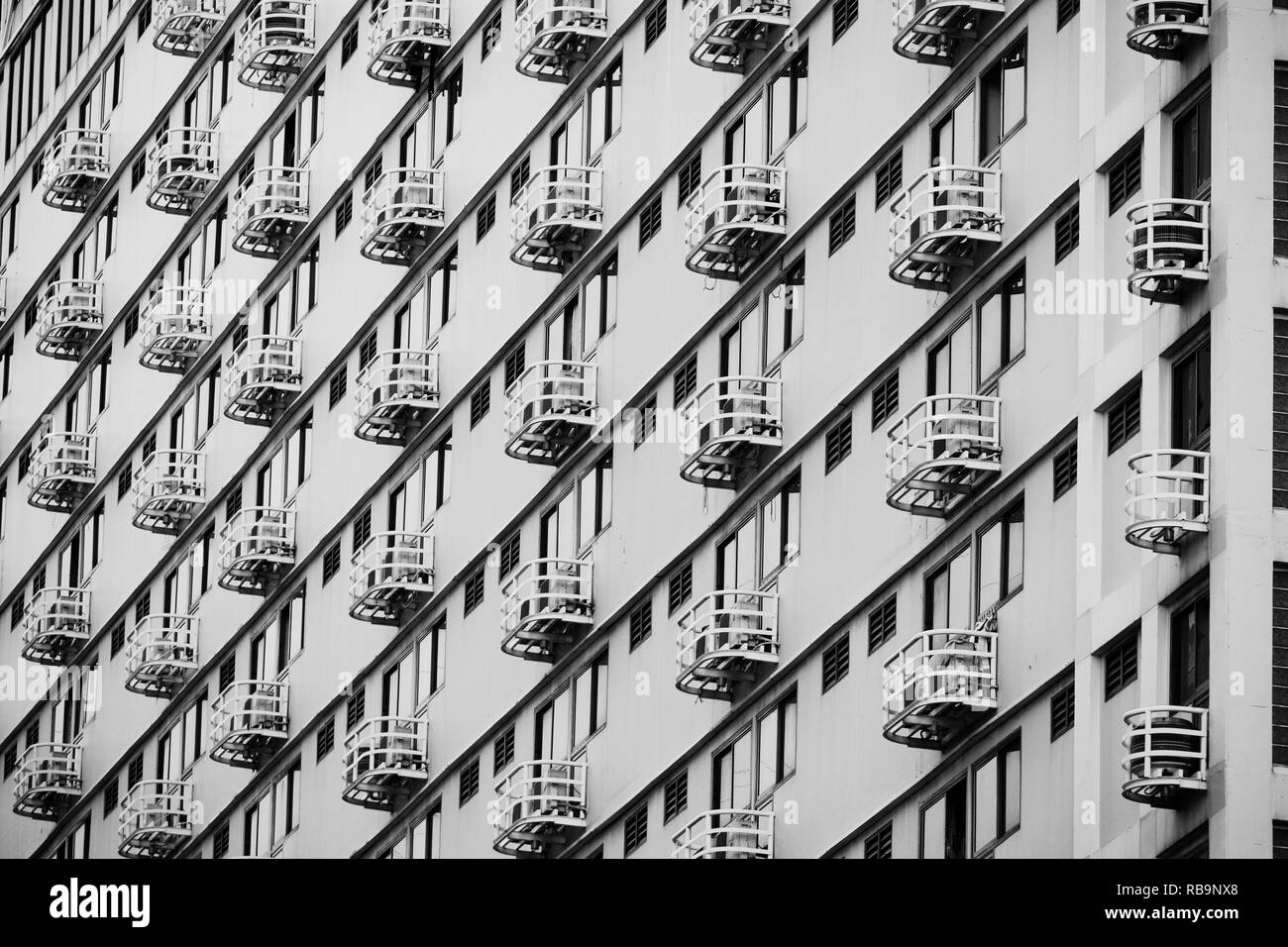 Line pattern of Architecture geometric. Details of balcony building. Modern wall. Polygonal structure. Black and white of Abstract background. Stock Photo