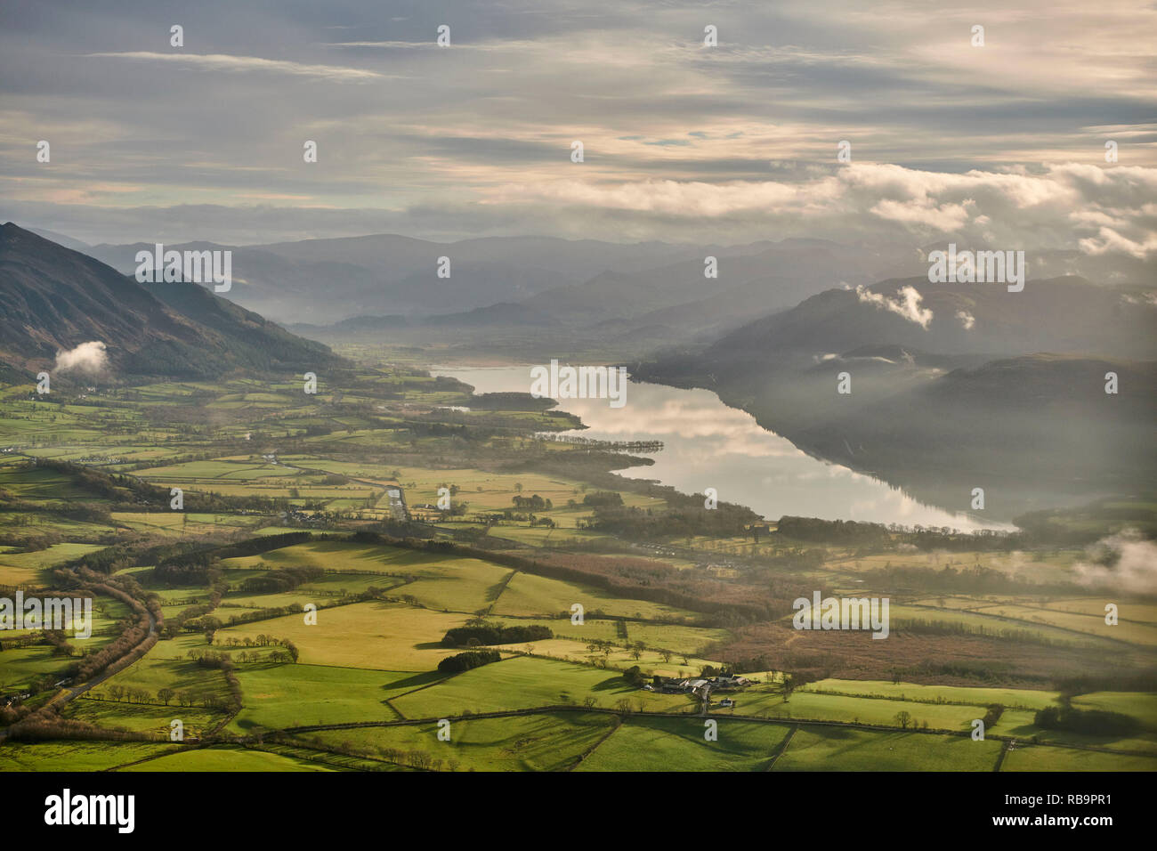 Bassenthwaite Lake from the air, Lake District, Cumbria, North West England, UK Stock Photo