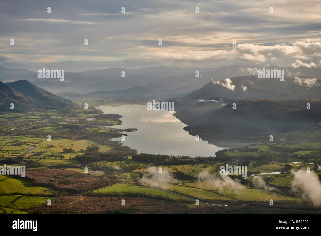 Bassenthwaite Lake from the air, Lake District, Cumbria, North West England, UK Stock Photo