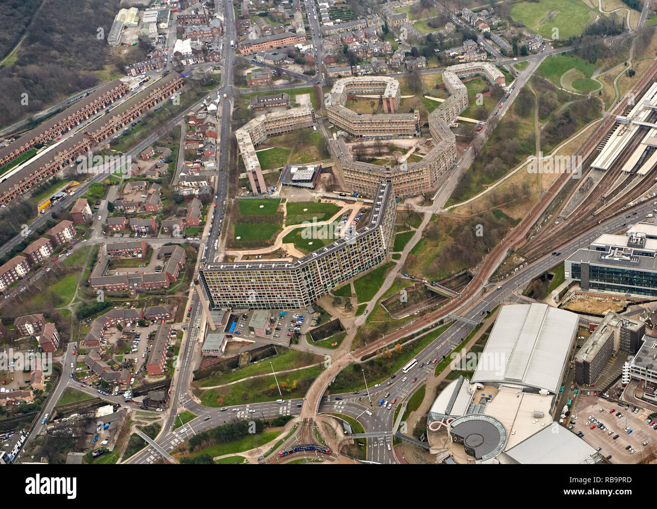 Sheffield, Park Hill Flats, from the air, South Yorkshire, Northern