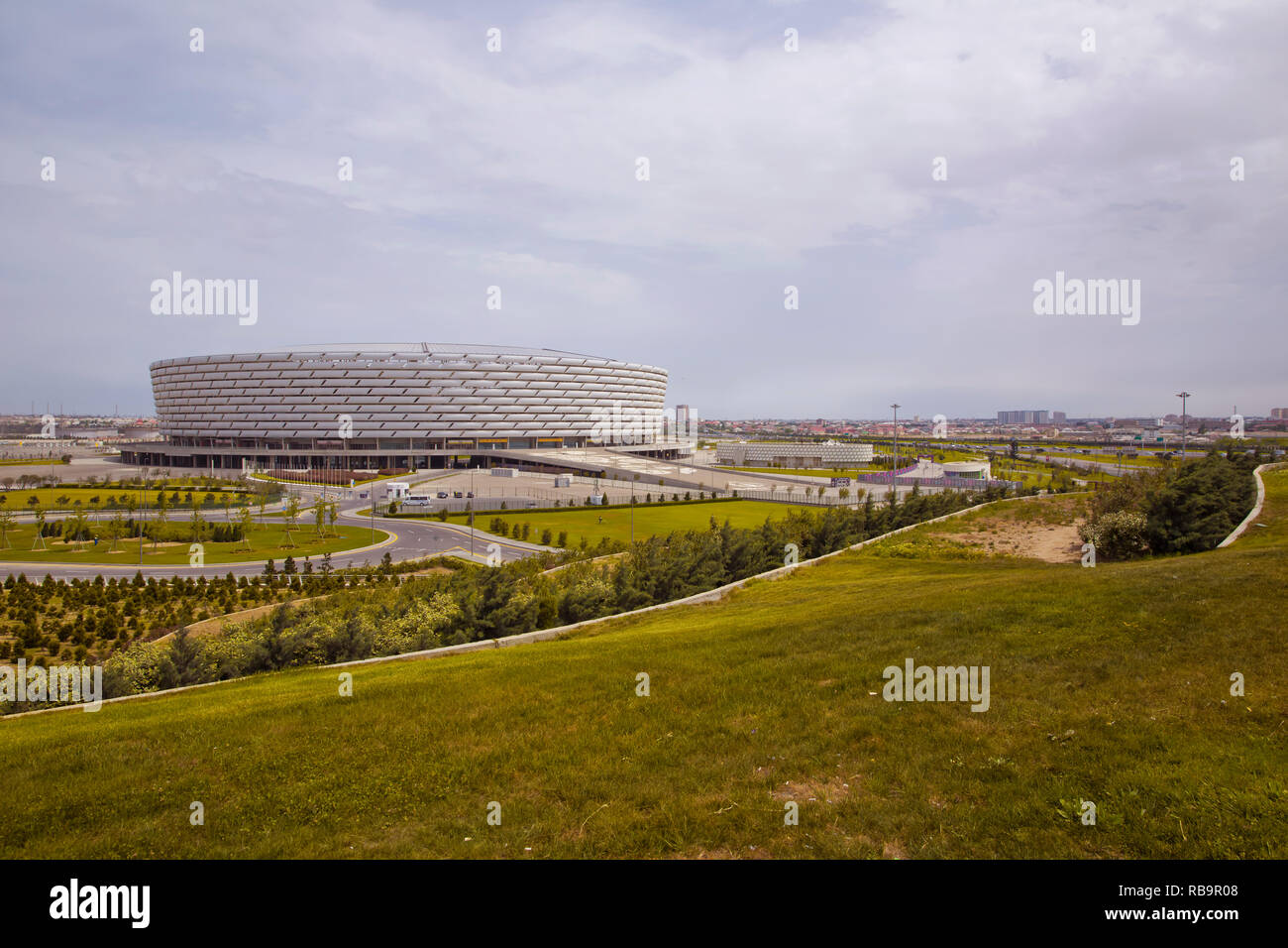 Baku, Azerbaijan : The match day at Baku Olympic Stadium . There is greenery around the Baku Olympic Stadium Stock Photo