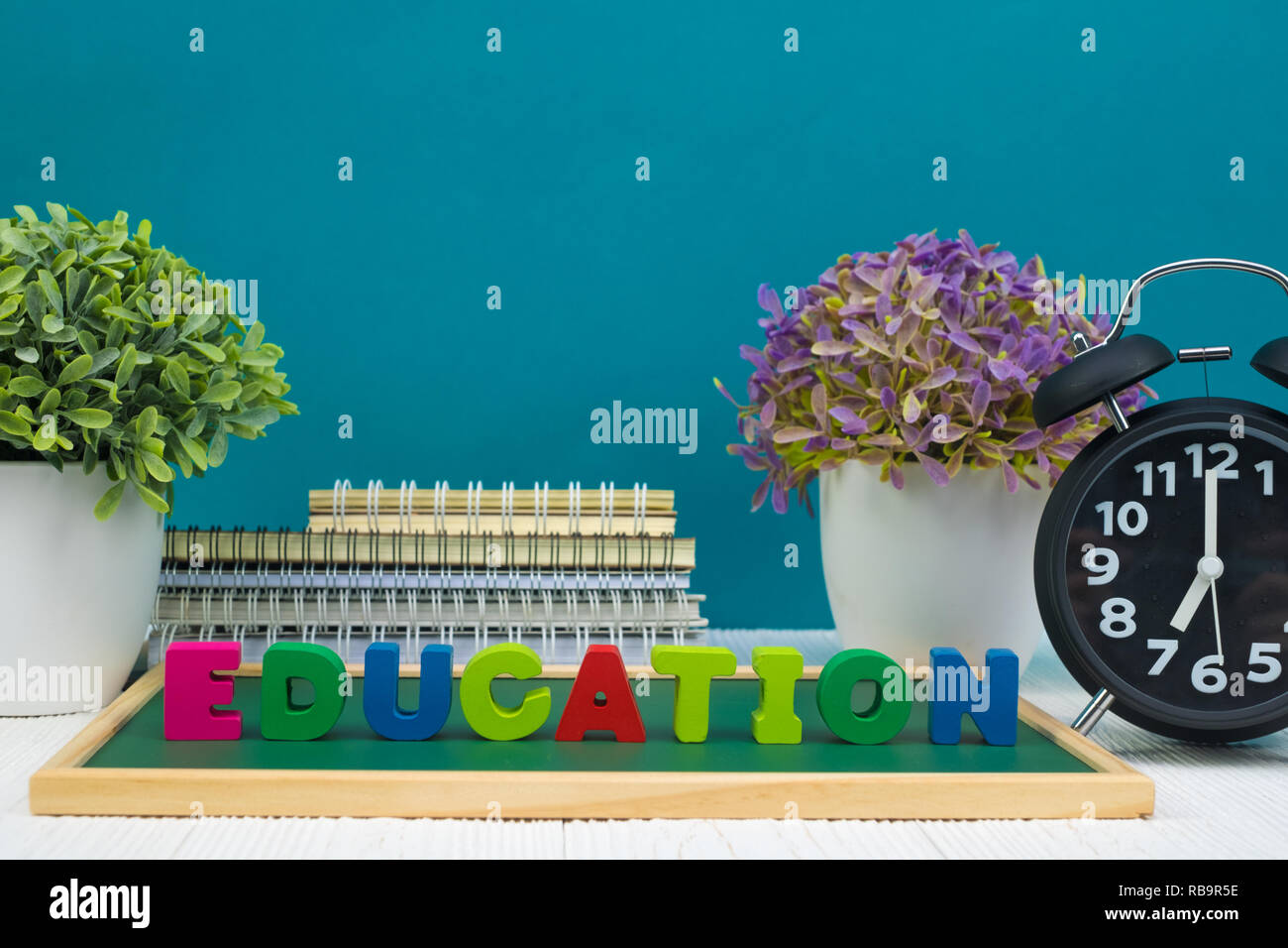 Back to school concept idea, Education text and green chalkboard with ...