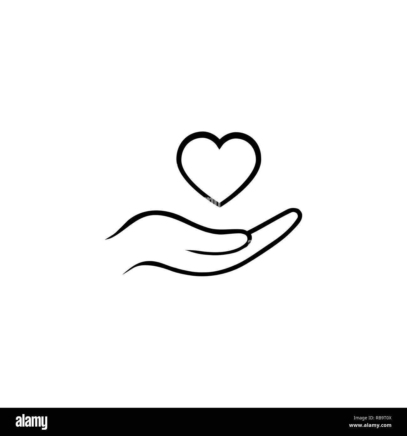 Heart in hand line icon on white background Stock Vector