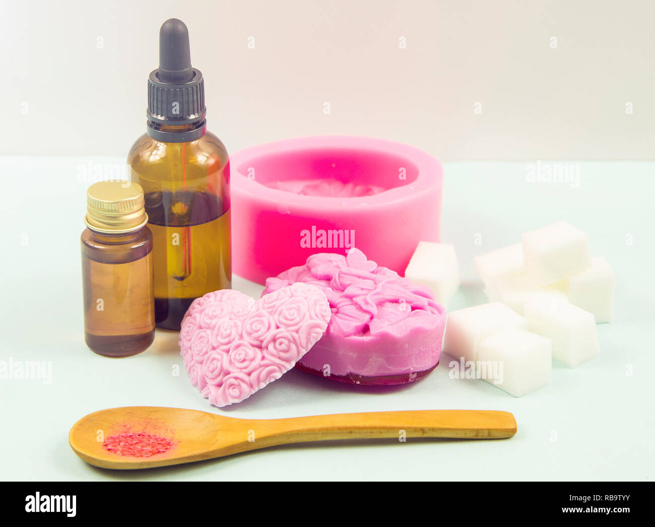 Minimal studio set of different ingredients of making melt and pour