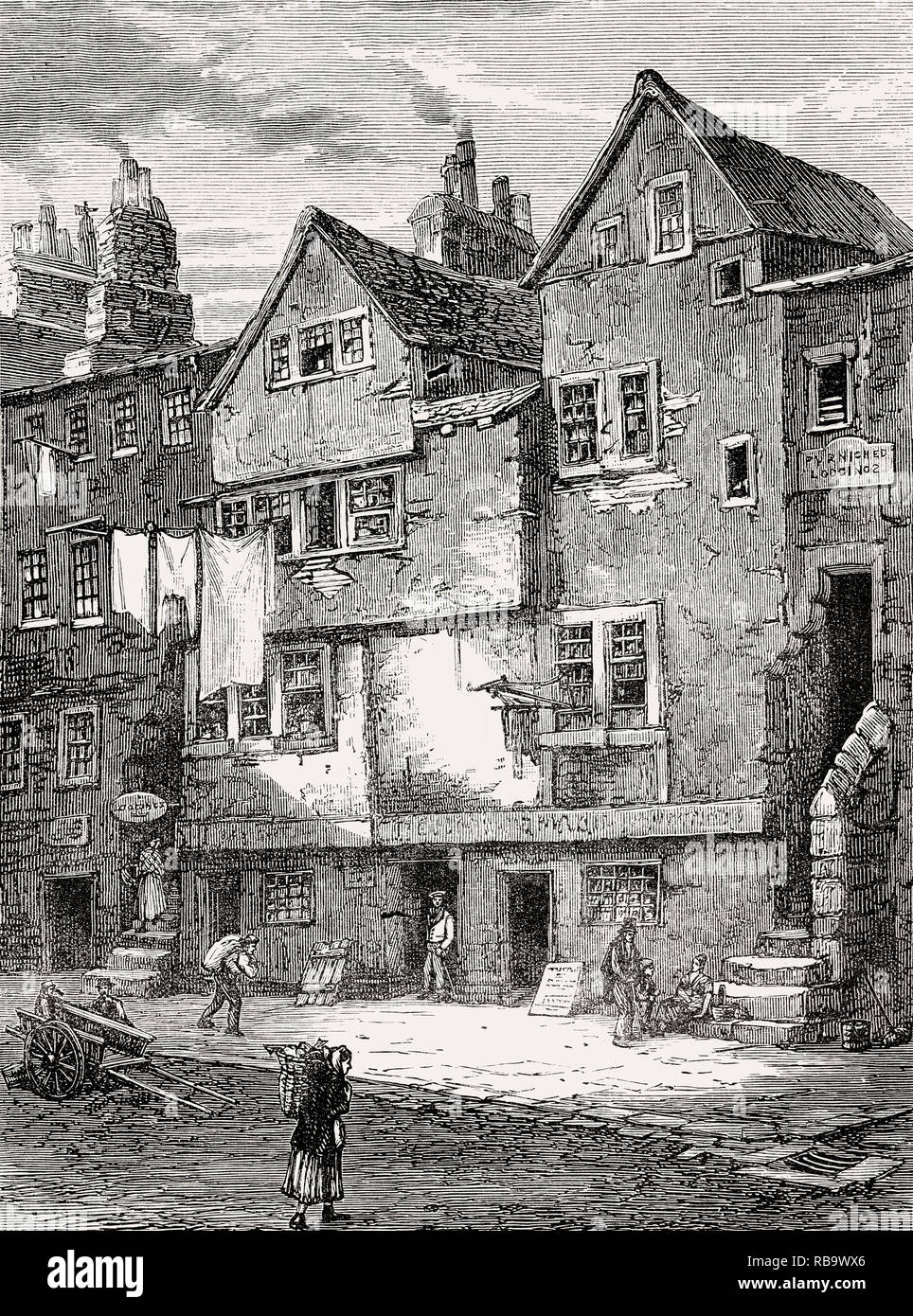 Old houses in the Cowgate, Edinburgh, Scotland, 19th century Stock Photo