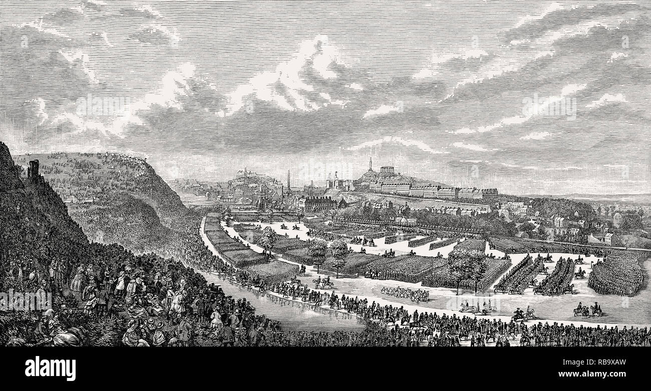 The Volunteer Review in the Queen's Park, 1860, Edinburgh, Scotland Stock Photo