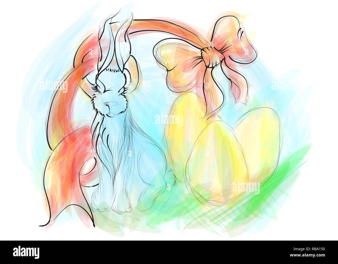 Bunny and eggs on a  multicolor background Stock Vector