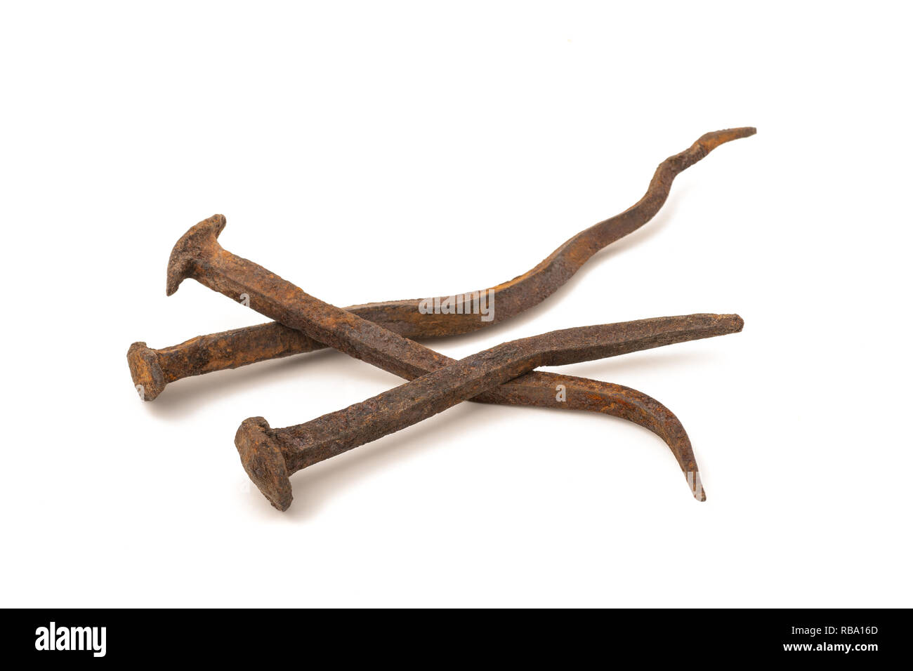 old  rusty nails isolated on white background Stock Photo