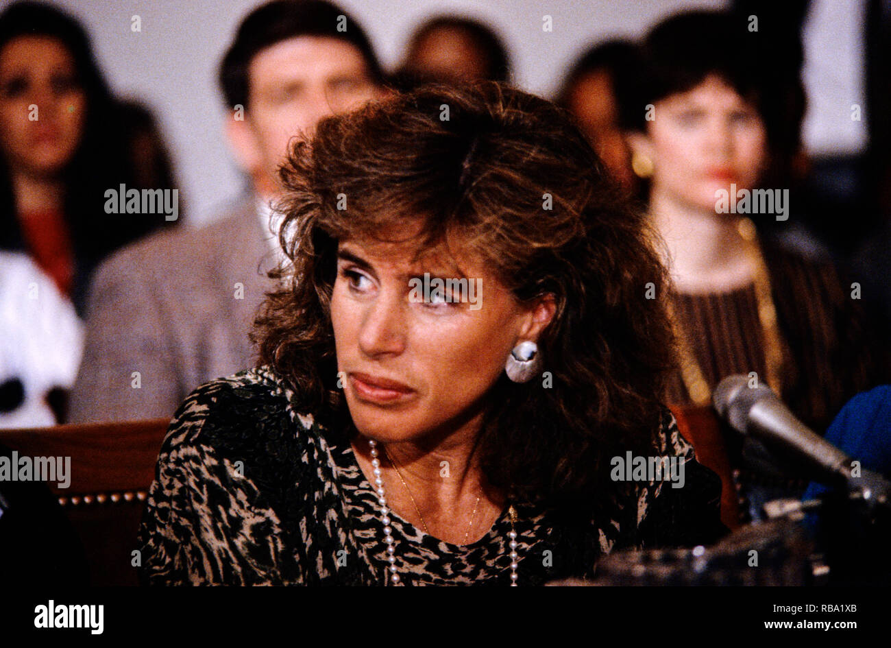 Elizabeth Glaser, wife of actor and director Paul Michael Glaser, testifies during a pediatric AIDS hearing before the United States House Budget Committee's Task Force on Human Resources on Capitol Hill in Washington, DC, March 13, 1990. Elizabeth Glaser contracted the AIDS virus after receiving an HIV-contaminated blood transfusion in 1981 while giving birth, subsequently infecting both of her children. One of her children, daughter Ariel, died in 1988 of the disease.  Mrs. Glaser passed away from the disease on December 3, 1994.    Credit: Howard Sachs / CNP /MediaPunch Stock Photo