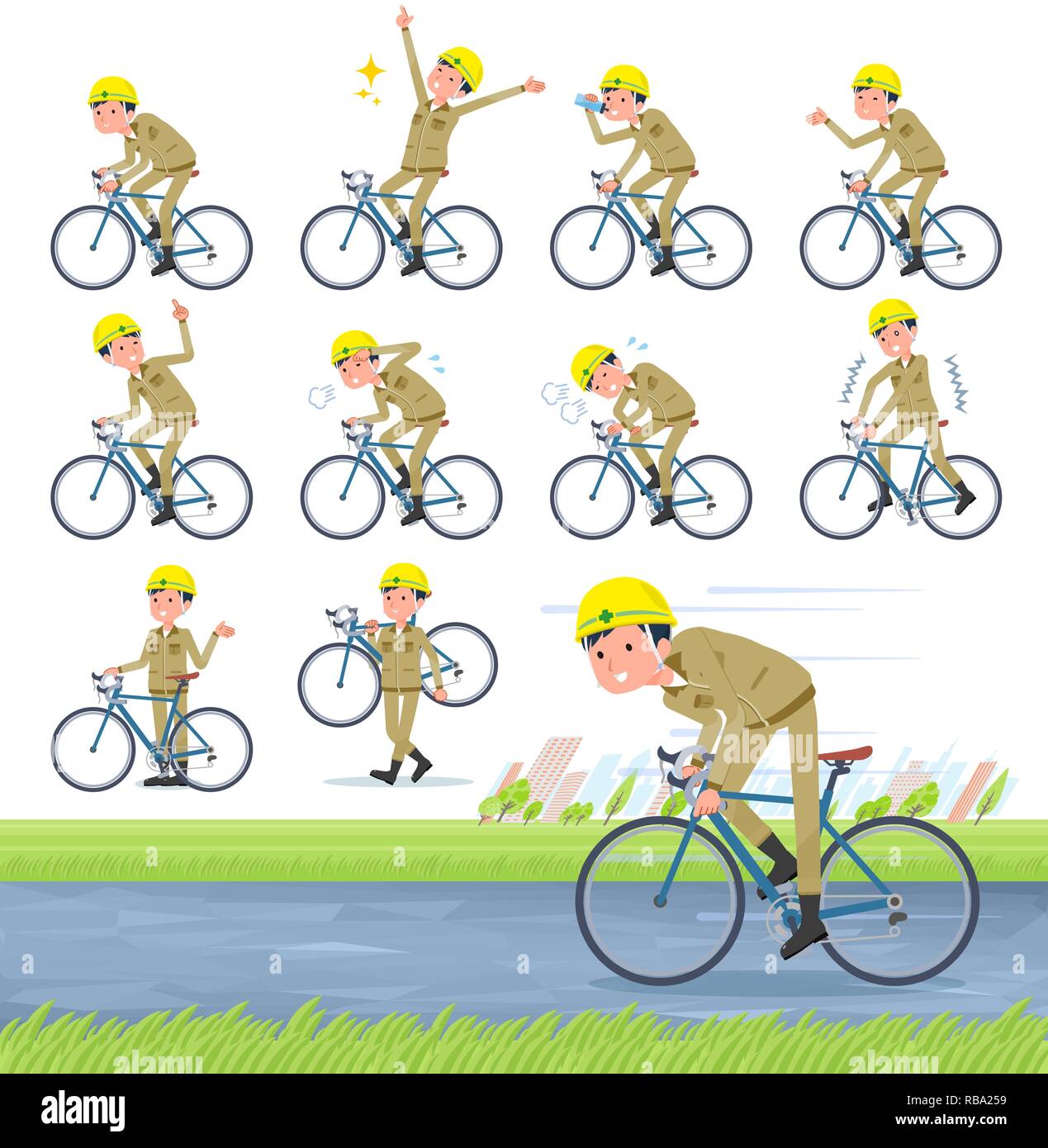 A set of working man on a road bike.There is an action that is enjoying ...