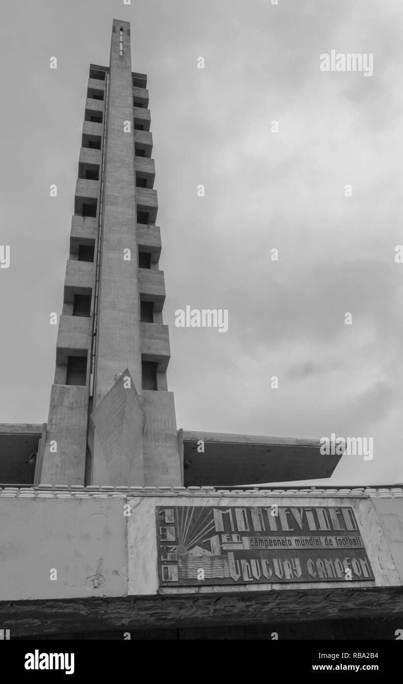 Estadio Centenario in Montevideo, Uruguay. The stadium was inaugurated in 1930 to host the inaugural FIFA World Cup. A monument of World Football. Stock Photo