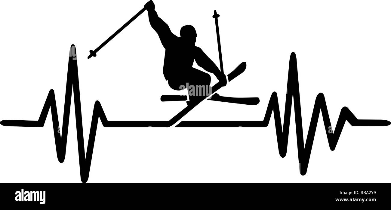 Heartbeat pulse line with freestyle skier Stock Photo