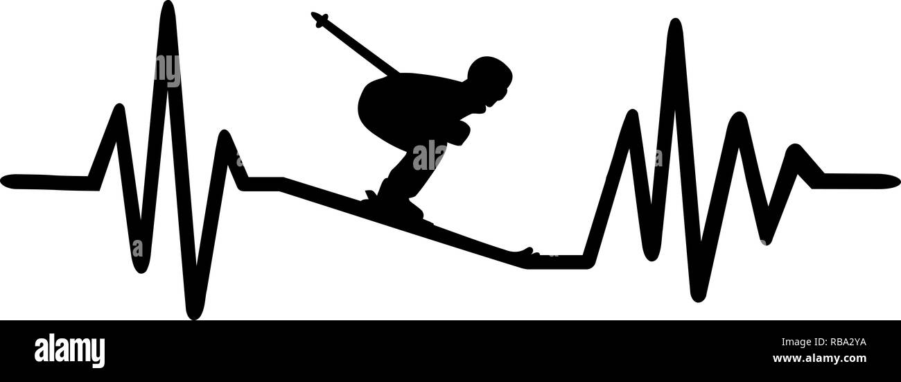 Heartbeat pulse line with ski slope skier Stock Photo