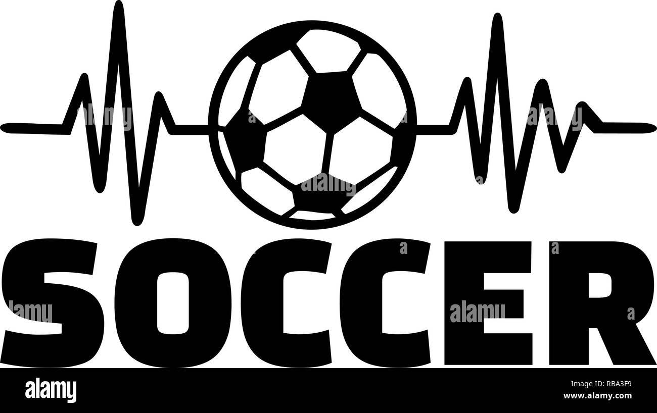 Heartbeat pulse line with soccer and word Stock Photo