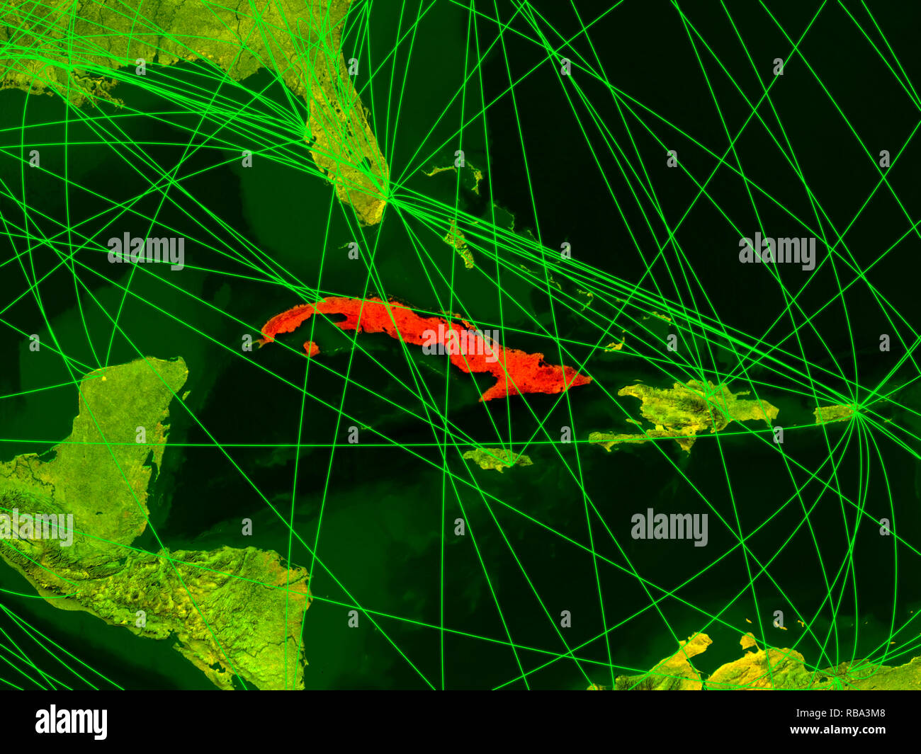Cuba on digital map with networks. Concept of international travel ...