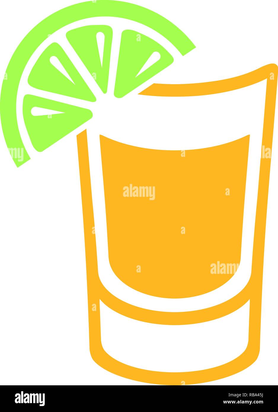 Tequila shot yellow with green lemon slice icon Stock Photo Alamy