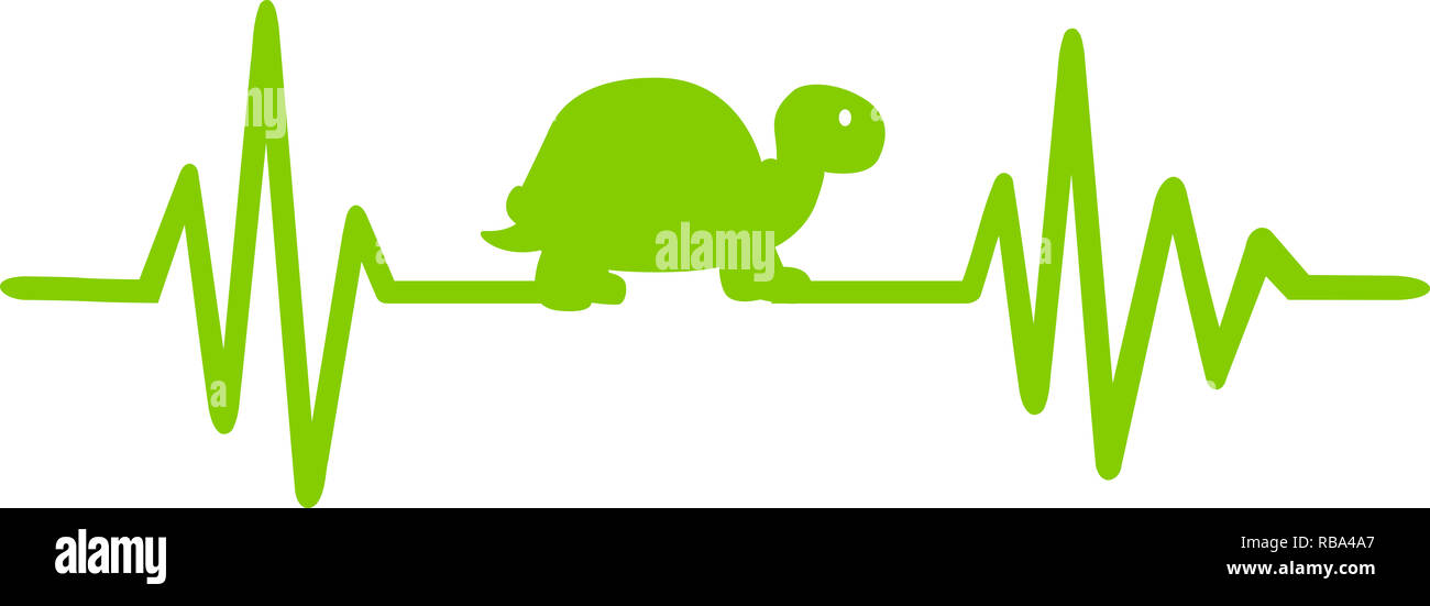 Heartbeat pulse line turtle with green silhouette Stock Photo