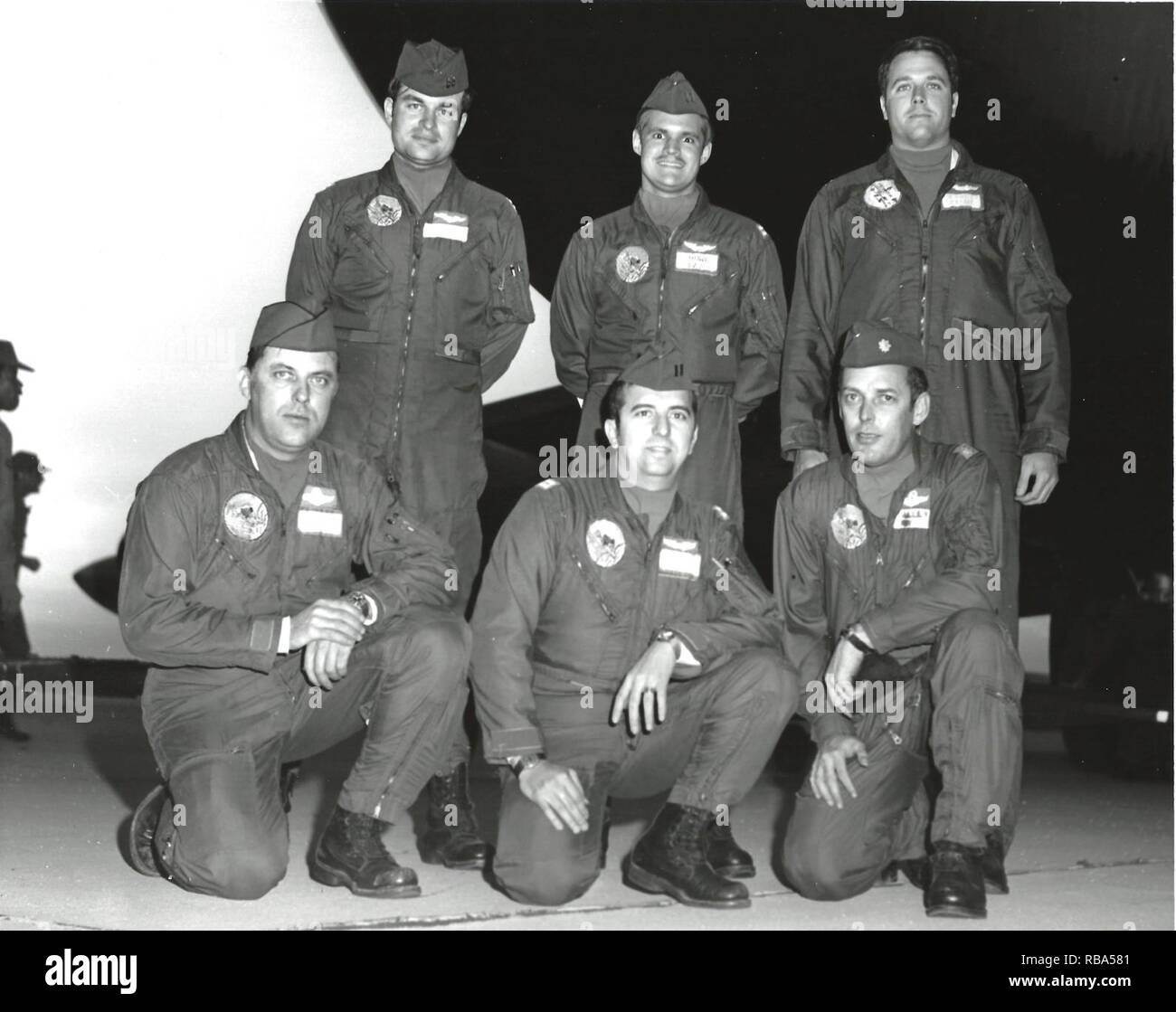 Capt. Peter Giroux, a B52 pilot, top left, poses for a photo with his flight crew 1972 at March