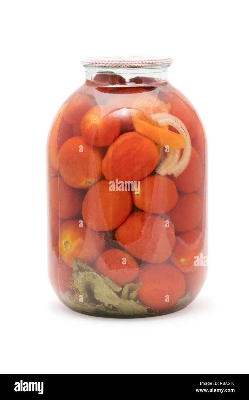 jar of handmade canned tomatoes with onions, peppers and herbs