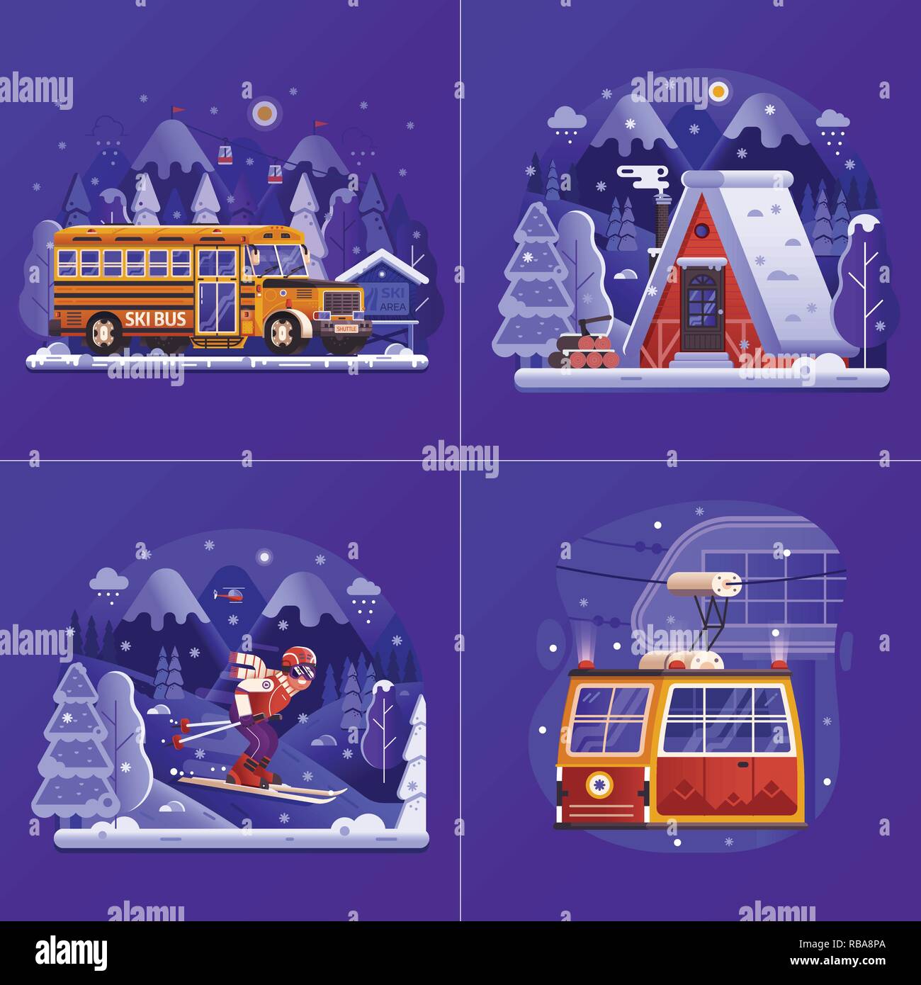 Snowy slope ski resort Stock Vector Images - Alamy