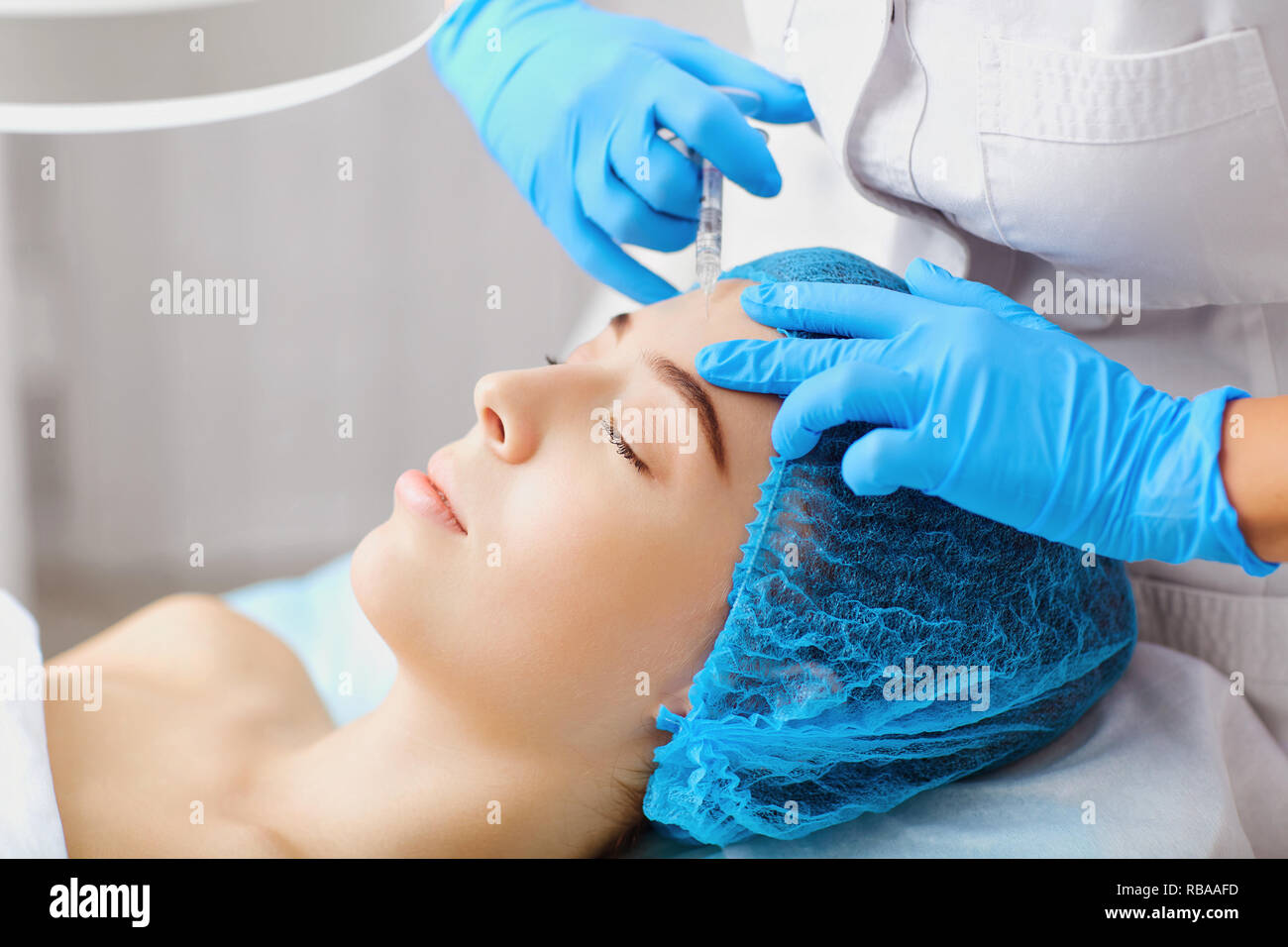 Beauty injection in face for women.  Stock Photo