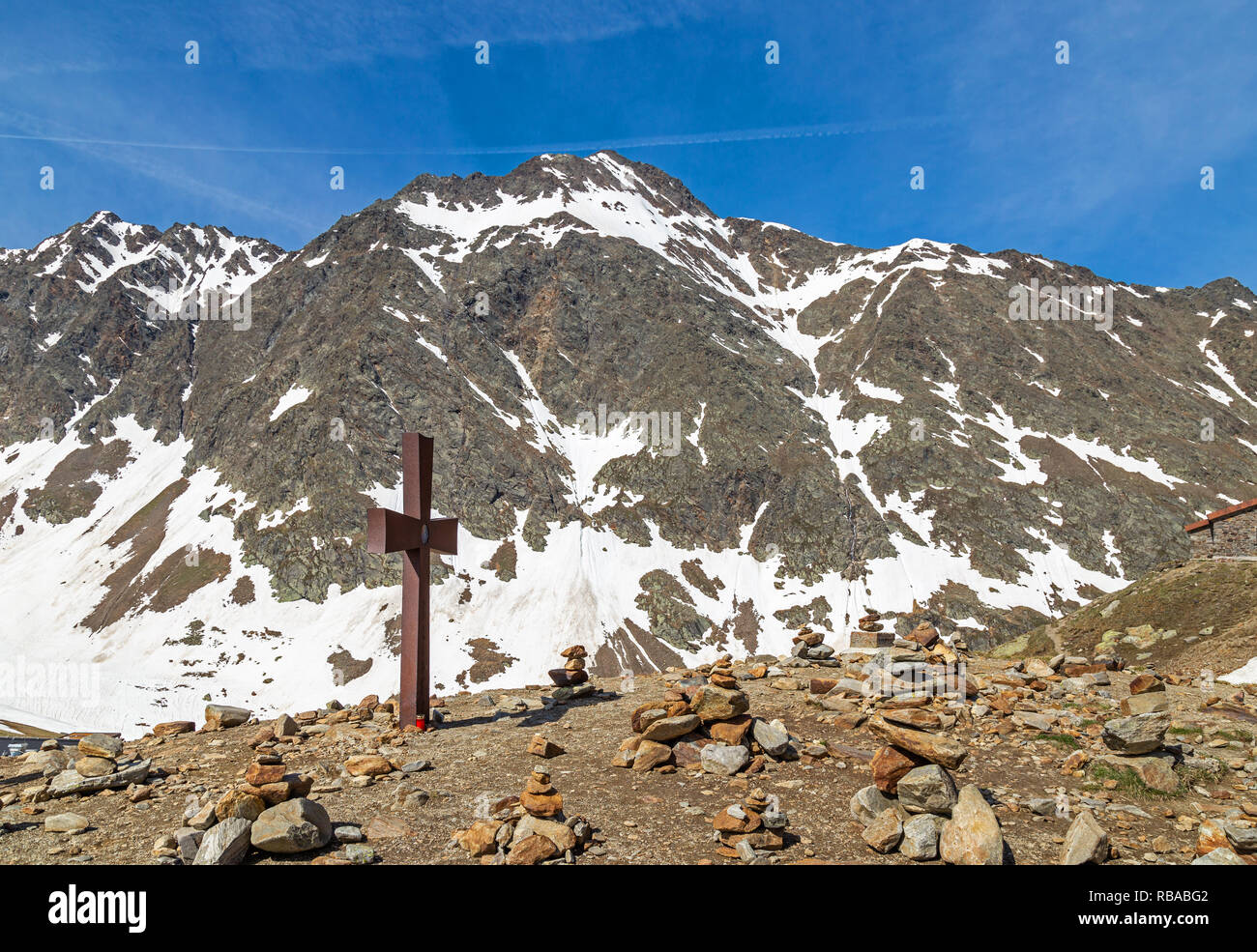 On the Timmelsjoch between Austria and Italy Stock Photo