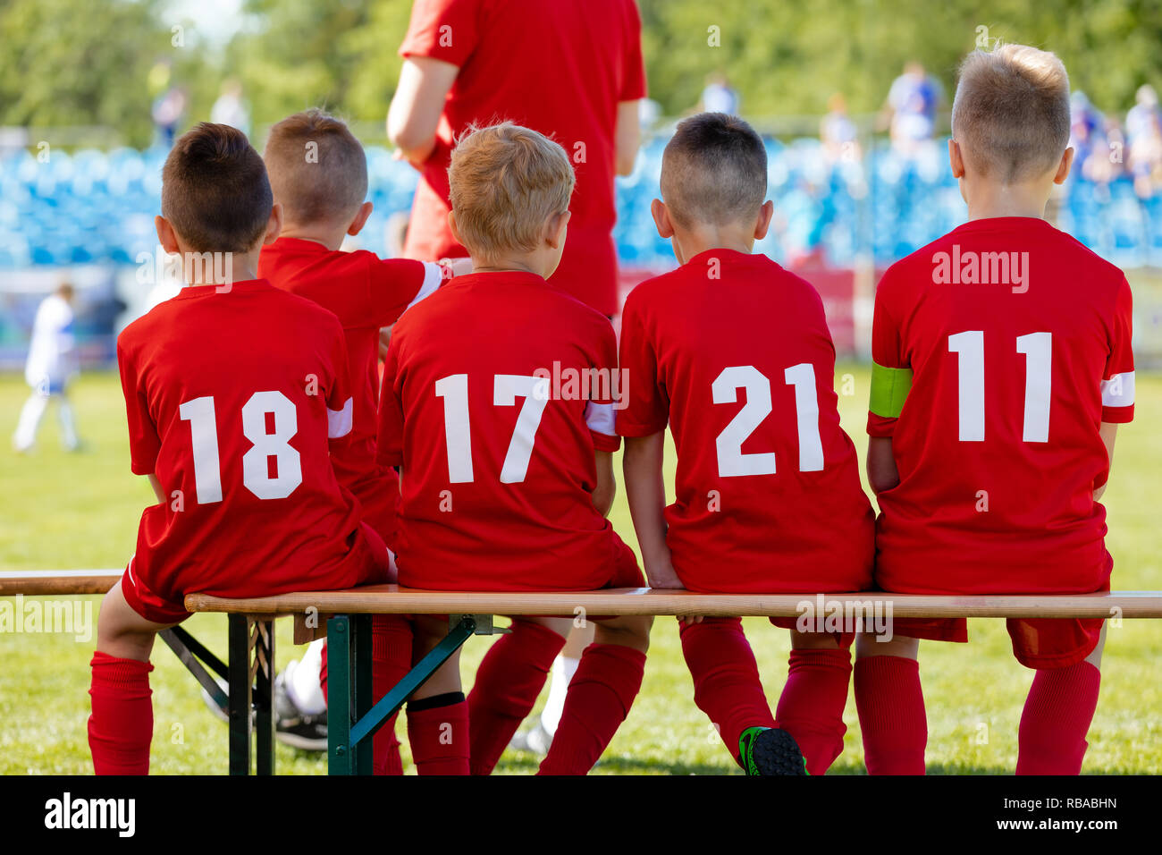 Soccer Tournament Match for Children. Boys Football Team. Young Boys Playing European Football Game. Children Football Academy. Substitute Soccer Play Stock Photo