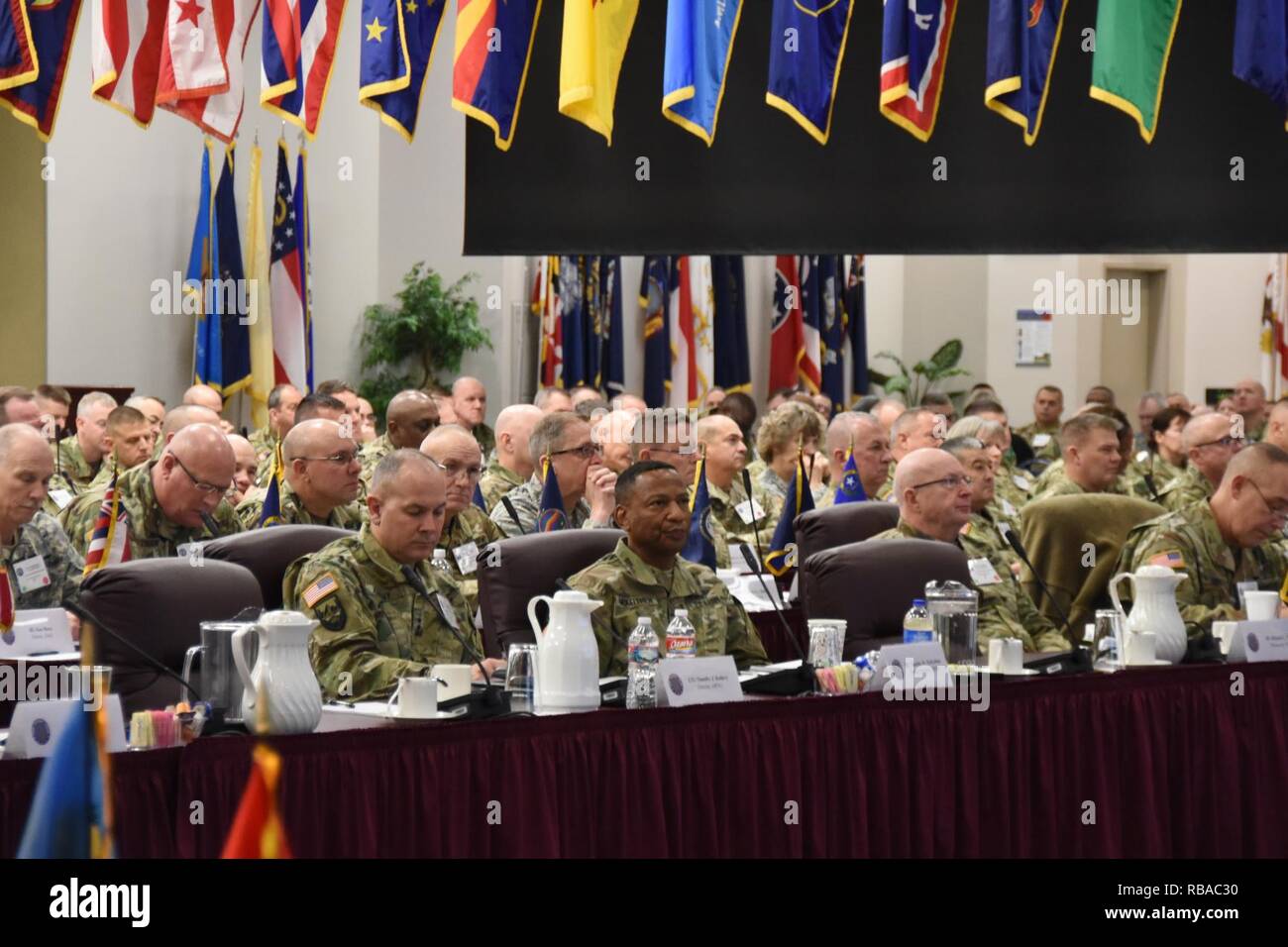 Senior leaders of the National Guard attend the 2017 National Guard Senior Commanders Forum  held at the Professional Education Center on the Robinson Maneuver Training Center in North Little Rock, Arkansas. Stock Photo