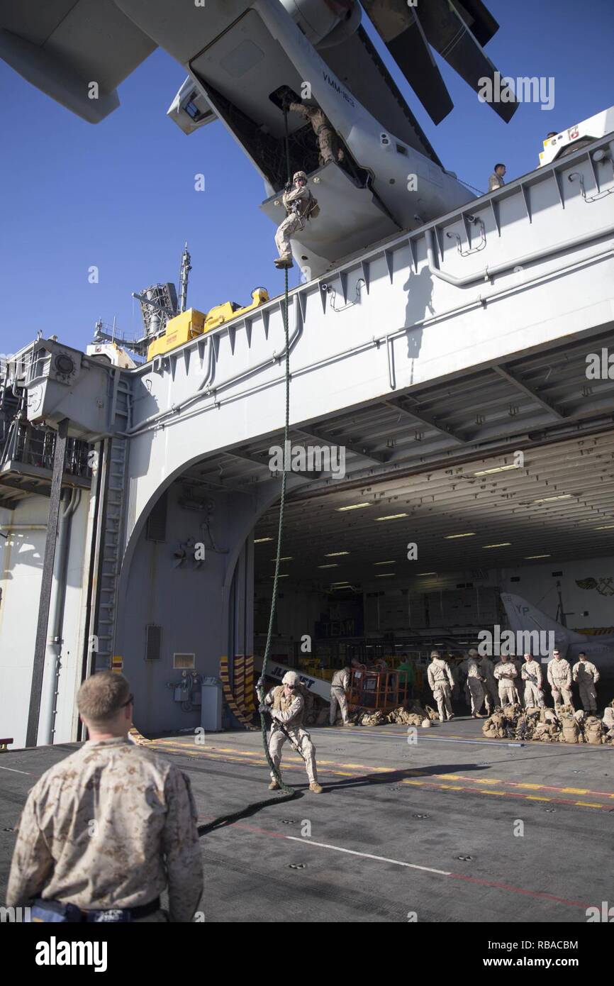 USS MAKIN ISLAND, Gulf of Aden (January 7, 2017) U.S. Marines with ...