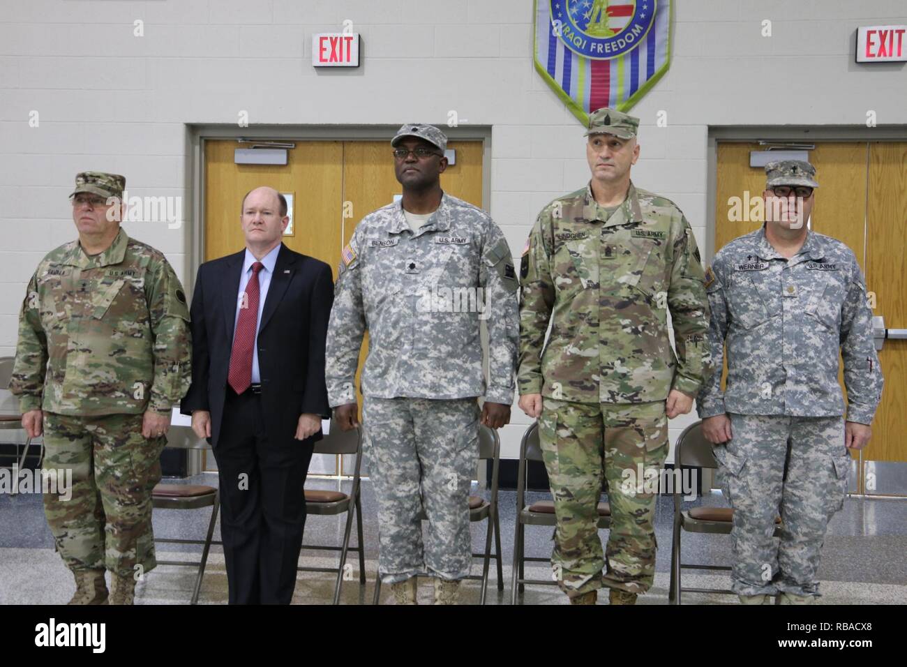 Maj. Gen. Frank Vavala, Senator Chris Coons, Col. James Benson, Command