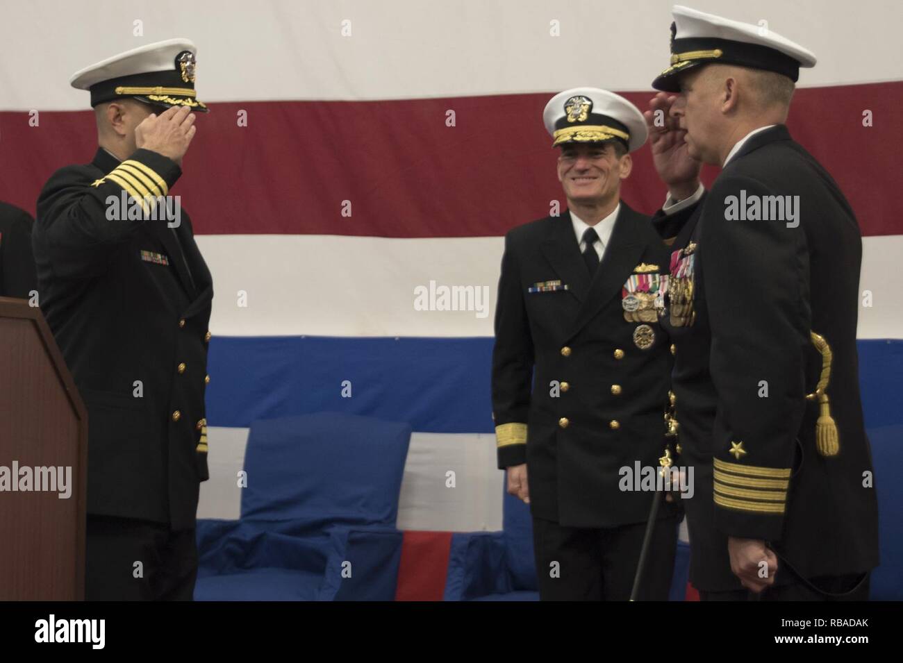 SASEBO, Japan (Jan. 9, 2017) Capt. George B. Doyon (left) relieves ...