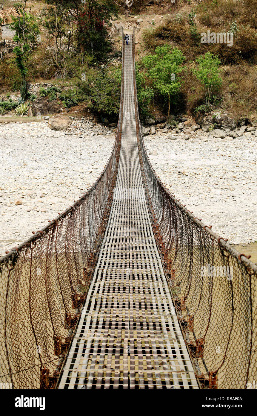 suspension bridge Himalayas Nepal Stock Photo Alamy