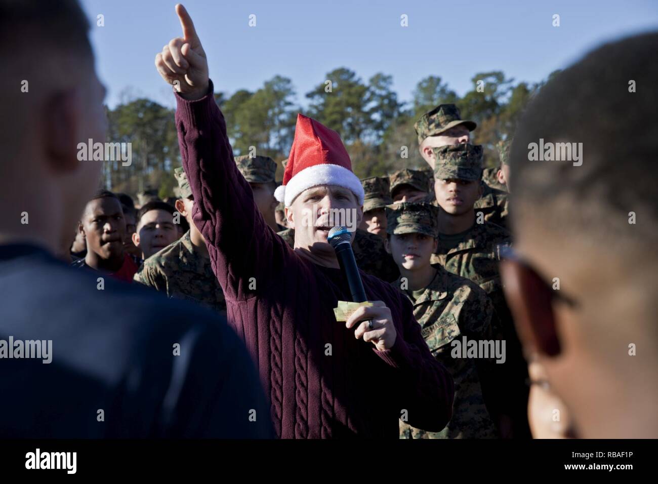 U S Marine Corps Capt Larry J Irsik An Instructor With Personnel Administration School Marine Corps Combat Service Support Schools Addresses Marines And Sailors During The Holiday Bash At Camp Johnson N C Dec U S Marine Corps Capt Larry J Irsik An Instructor With Personnel Administration School Marine Corps Combat Service Support Schools Addresses Marines And Sailors During The Holiday Bash At Camp Johnson N C Dec