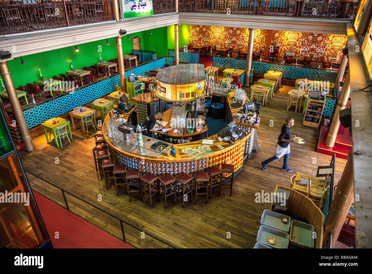 The Netherlands, Amsterdam, De Pijp district. Albert Cuyp market. Restaurant De Bazar in former church. Stock Photo