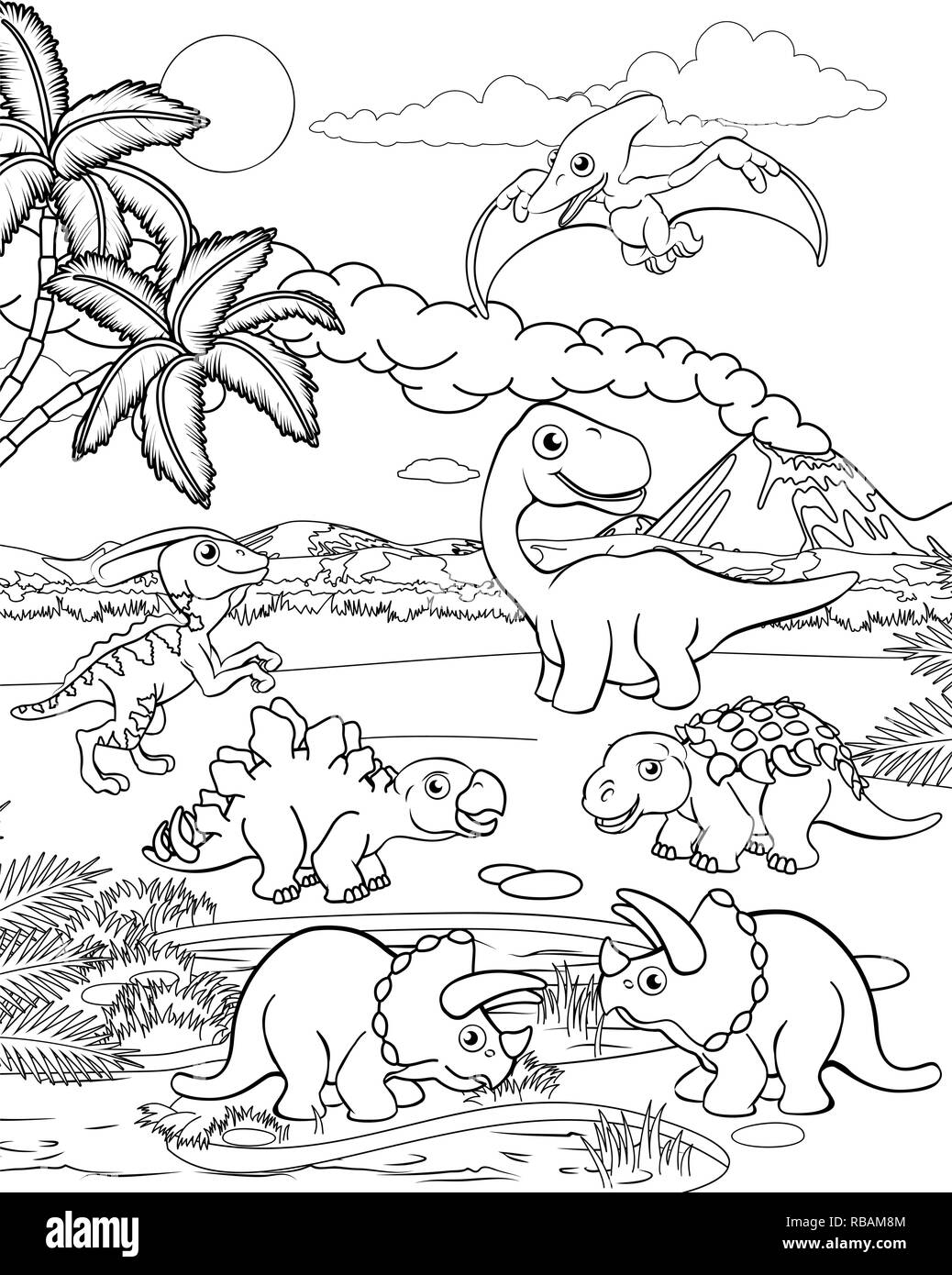 Dinosaur Cartoon Prehistoric Landscape Scene Stock Vector Image & Art -  Alamy