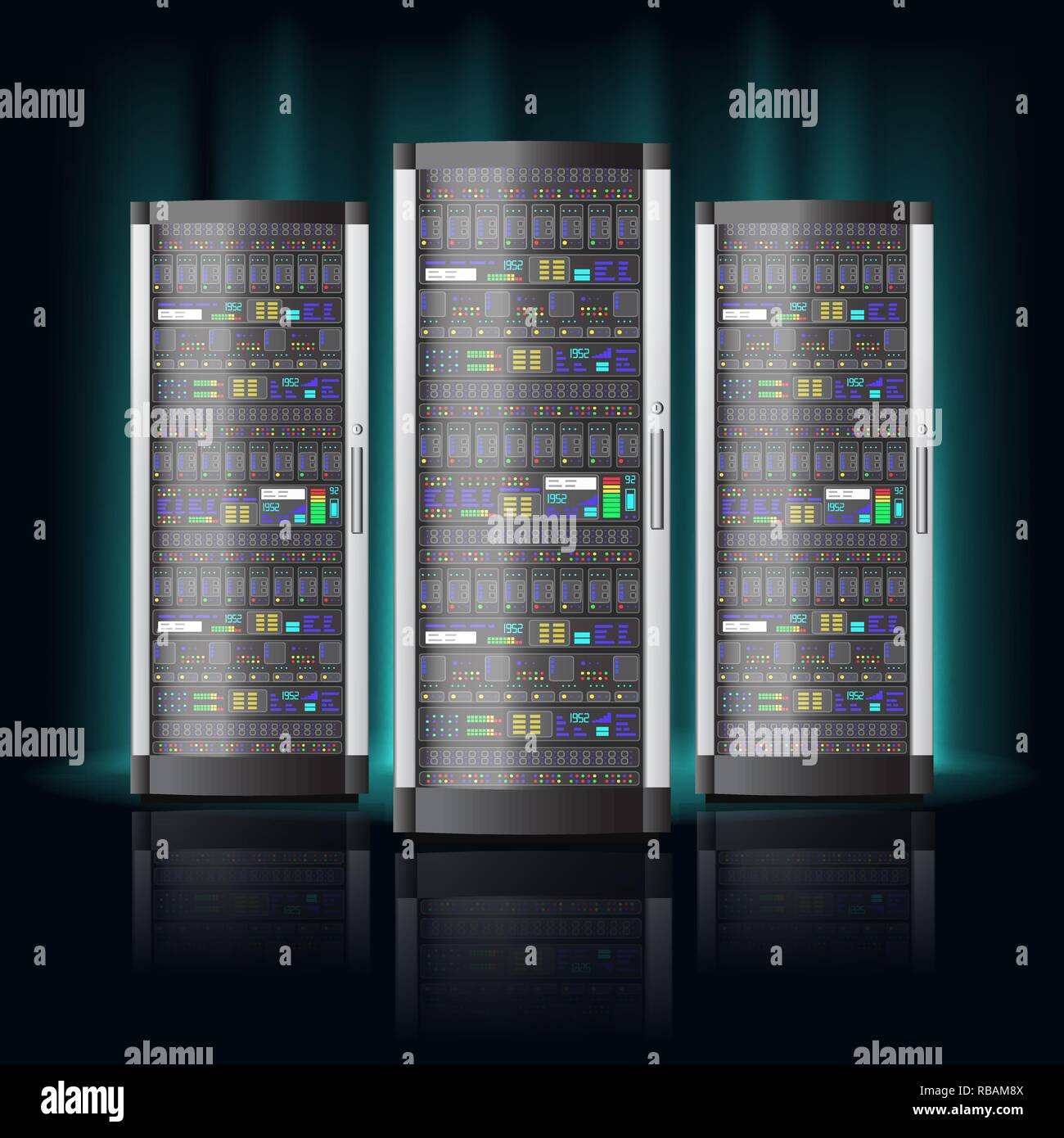 Server room, hosting data center, cloud database technology Stock Vector