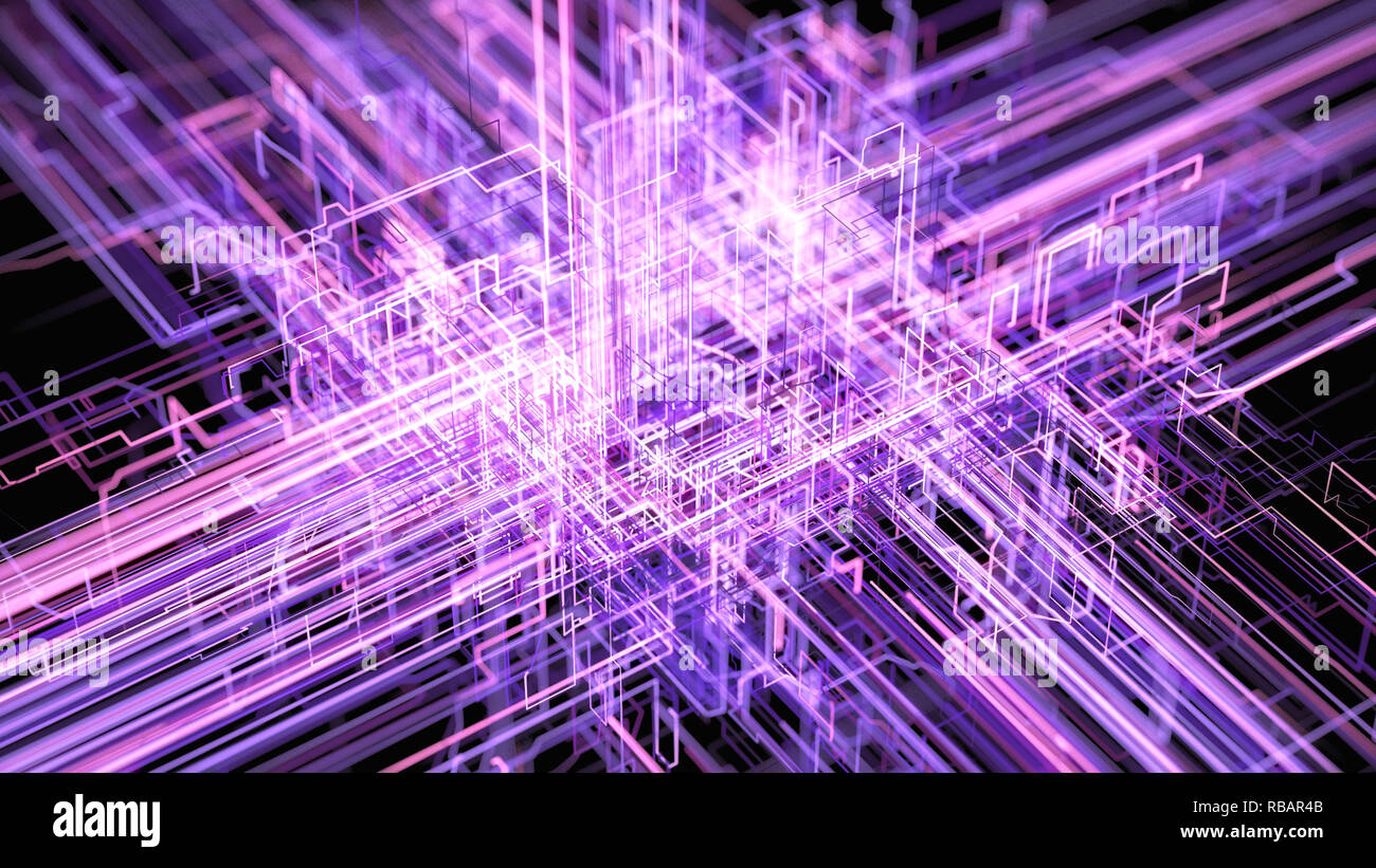 Digital Connectivity, Artificial Intelligence And Data Storage Concept. Modern Electronic Circuit Board, Conductors And Neural Signals Stock Photo