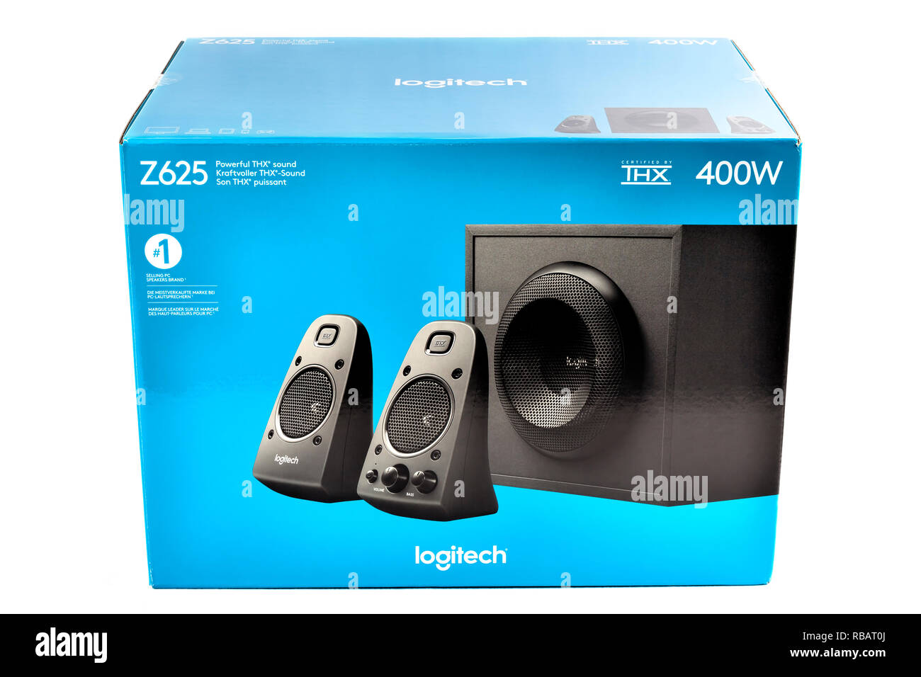 New speaker system 2.1 Logitech brand and model Z625 400W power and THX  technology. Photo taken on January 8, 2019 in Spain Stock Photo - Alamy