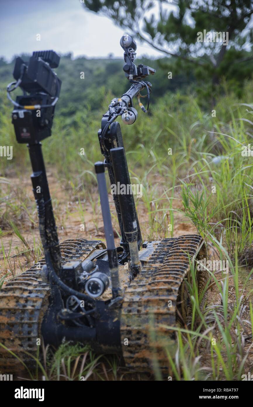 Mark II Talon EOD robot at the charge employment training, Camp Hansen, Okinawa, Japan, August 2, 2018. Image courtesy Pfc. Terry Wong / 3rd Marine Logistics Group. () Stock Photo