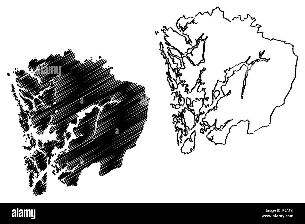 Hordaland (Administrative divisions of Norway, Kingdom of Norway) map vector illustration, scribble sketch Hordaland fylke map Stock Vector