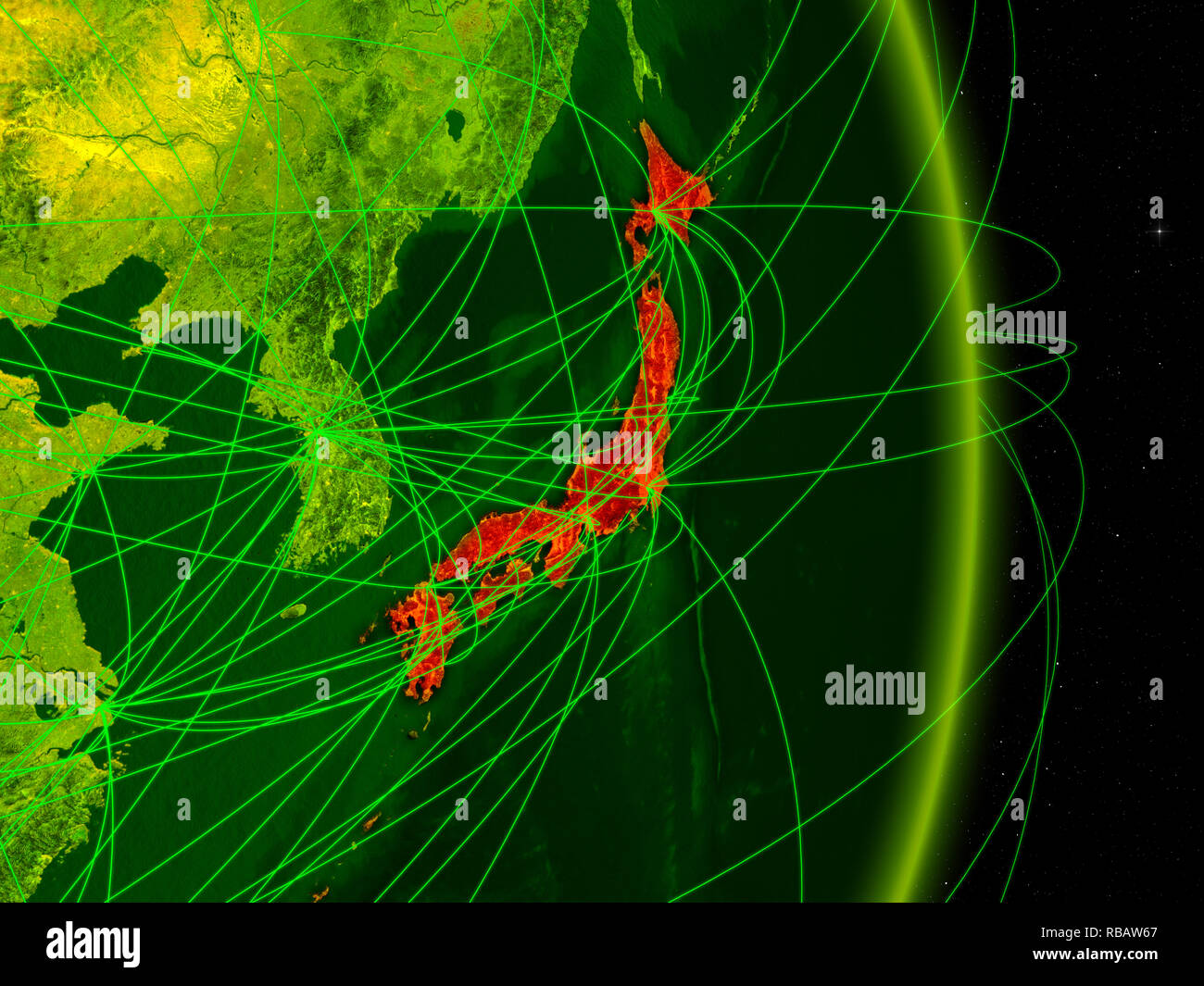 Japan on digital planet Earth with network. Concept of connectivity ...
