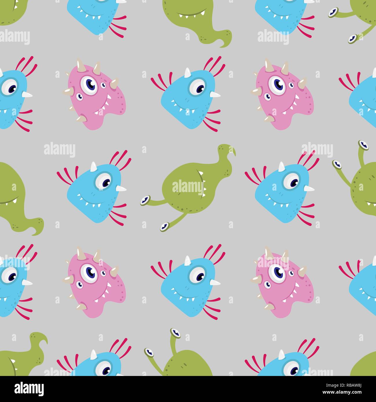 multicolored Funny cartoon monsters alien or bacterium seamless pattern ...