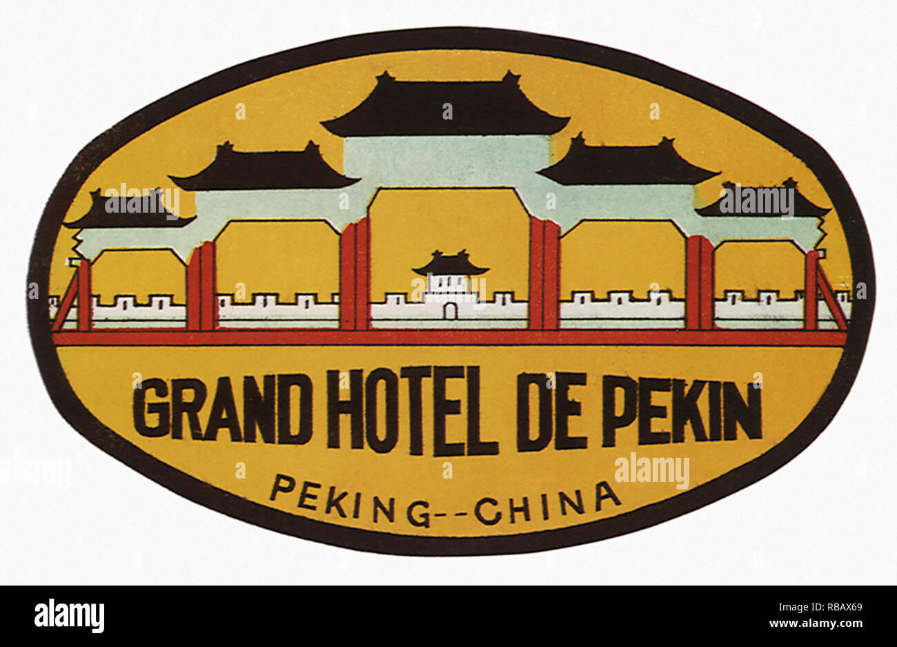 Grand Hotel De Pekin China Beijing Travel 2.5" Retro luggage label sticker decal