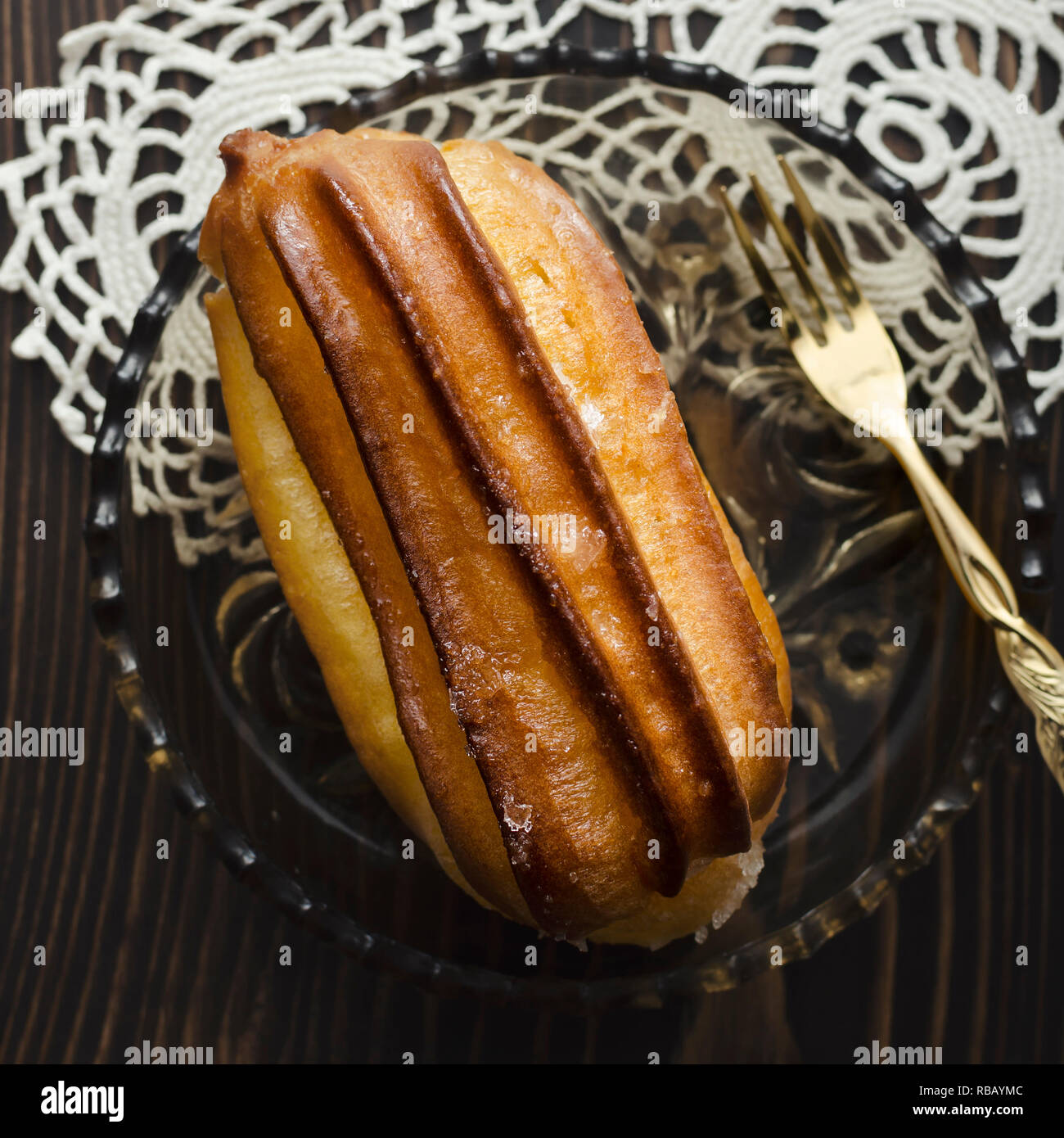 Traditional Turkish dessert tulumba on table, from above Stock Photo
