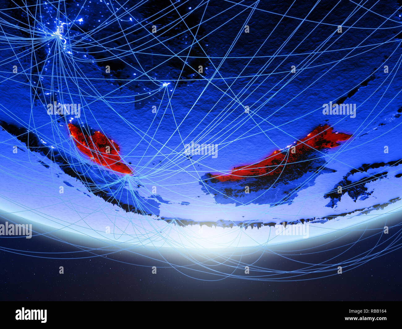 Malaysia on green model of planet Earth with network representing blue ...