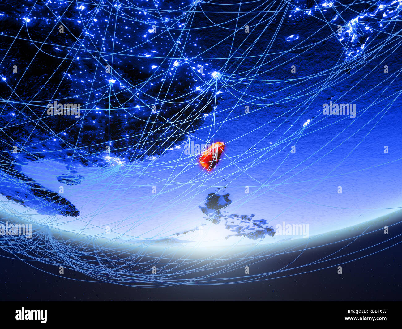 Taiwan on green model of planet Earth with network representing blue ...