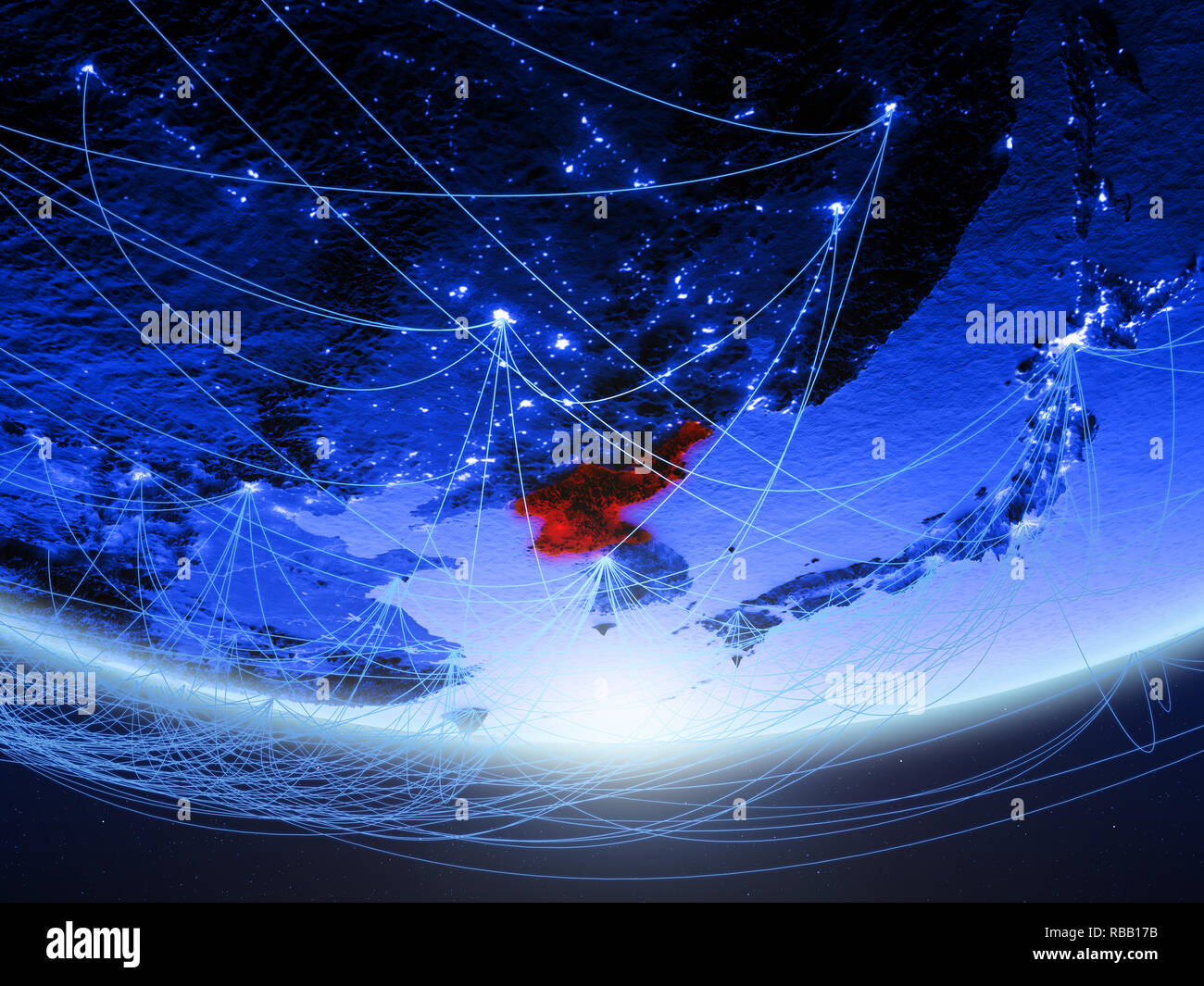 North Korea on green model of planet Earth with network representing ...