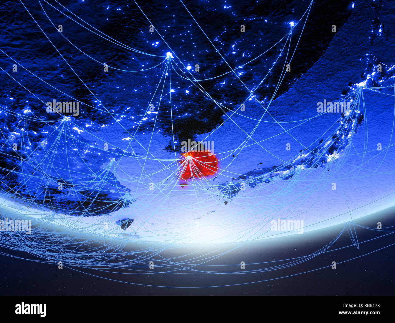 South Korea on green model of planet Earth with network representing ...